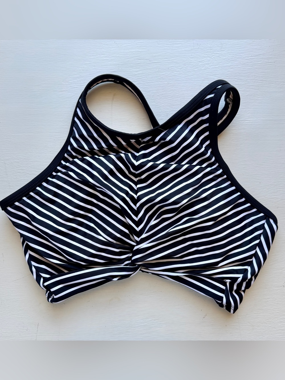 Kona Sol - Striped High-Neck Sporty Bikini Top Size M